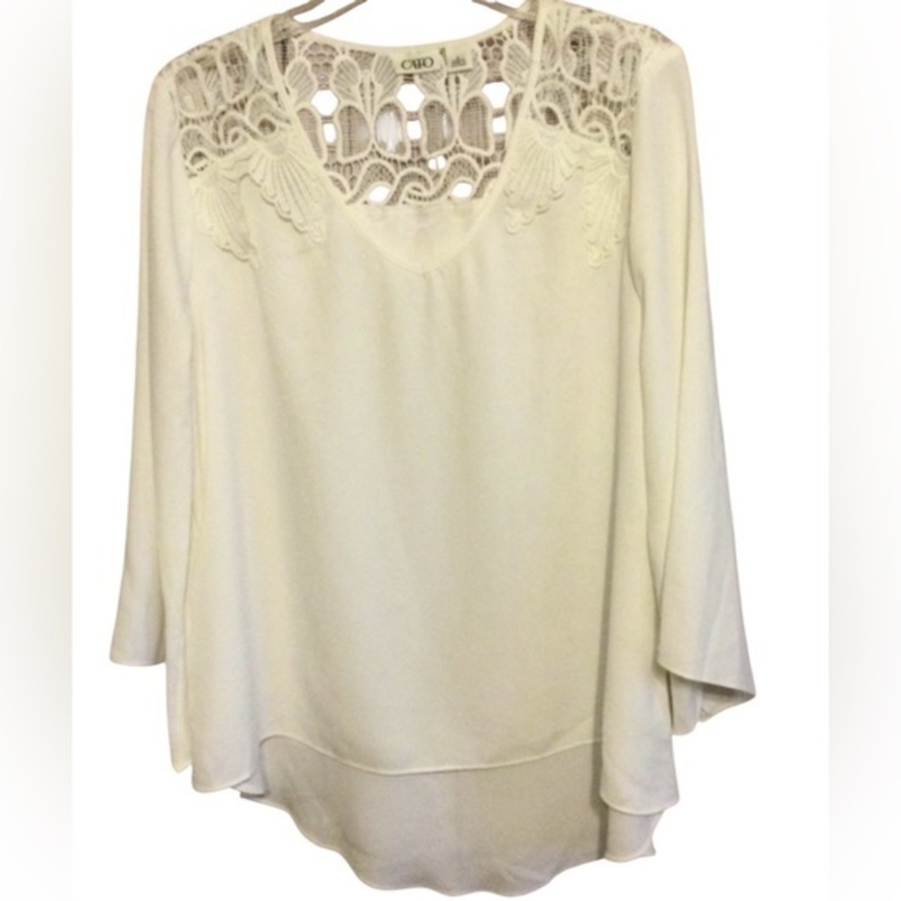 Cato White Lace Detail Beige Women's BOHO Party Office Top Size Large